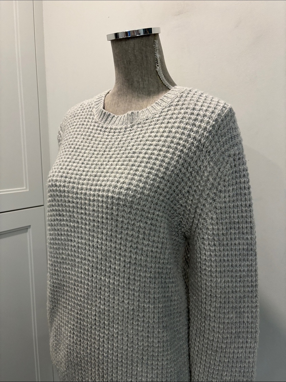 AllSaints Wool Waffle Knit Sweater Grey Oversized Size S - Picture 3 of 15